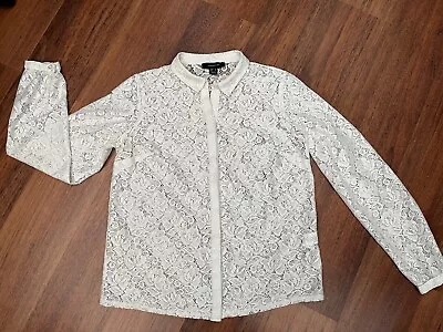 Womens Atmosphere Cream Lace Long Sleeve Blouse Shirt Size 12 Concealed Buttons • £4.99