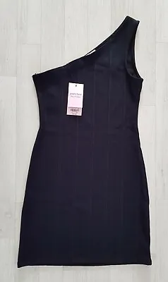 MISS SELFRIDGE Size 8 Petite BODYCON DRESS Black ONE SHOULDER Bandage RIBBED • $12.43