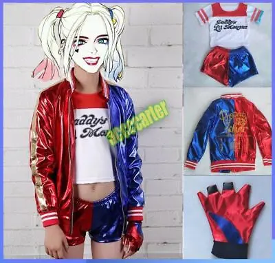 Kids Suicide Squad Harley Quinn Cosplay Fancy Dresses Costume Jacket Halloween • $9.89