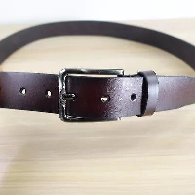 Brown Leather Belt Mens Size 40 Silver Buckle Work Dress Dark Rugged Genuine • $25.88