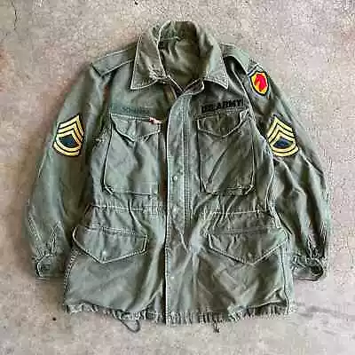 Vintage US Army Olive Green Military Field Jacket 107th Cavalry Patch Vietnam  • $34.99