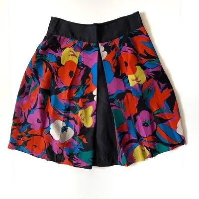 Lil Anthropologie Purple Blue And Red Abstract Floral Print Mini Skirt Size 0 • $20