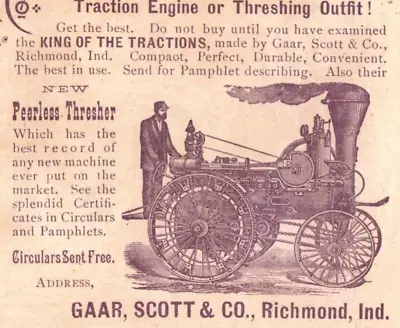 1880s Gaar Scott & Co. Traction Engine Steam & Horse Power Threshers F92 • $39.25