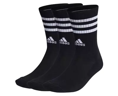 Adidas Unisex 3-Stripes Cushioned Crew Socks 3-Pack - Black/White • $24.51