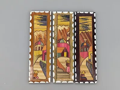 Mexican Straw Popote Popotillo Folk Art Mosaic Wood Paintings Wall Hangings 8.5  • $30