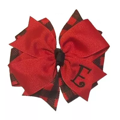 Buffalo Check Plaid Monogram Hair Bow - Red • $7