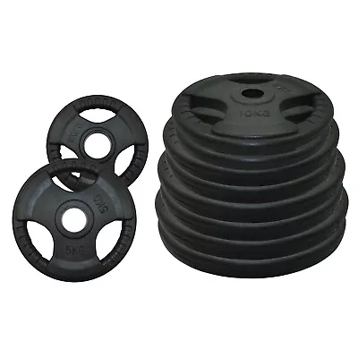 Total 100kg Olympic Rubber Coated Cast Iron Weight Plate Set - Commercial Grade • $360