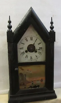 NEW HAVEN Jerome & Company Gothic Steeple Clock Maple Mahogany 1880'S • $203.92