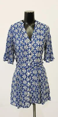 $26.99 • Buy Zara Women's Embroidered Button Closure Mini Dress CM5 Blue Medium NWT