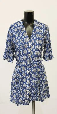 $26.99 • Buy Zara Women's Embroidered Button Closure Mini Dress CM5 Blue Medium NWT