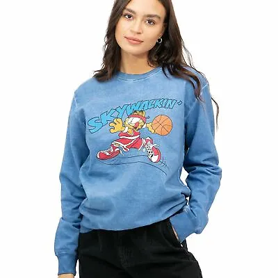 Official Garfield Ladies Skywalkin' Acid Wash Sweatshirt Blue  S - XL • £22