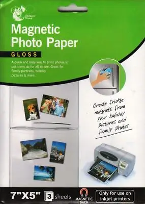 £2.99 • Buy 7 X 5  Gloss Magnetic Photo Paper 3 Sheets For All Inkjet Printers Quick & Easy