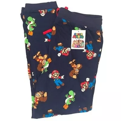 NEW Super Mario Nintendo Kart Character Jogger Pajama Pants - Navy Blue Men's XL • $24