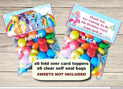 6 Personalised My Little Pony Pink Fold Over Cards & Bag Birthday Party Favours • £1.95