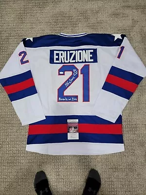 Mike Eruzione Signed Team USA Jersey W/ Miracle On Ice Inscription.  JSA Cert. • $299