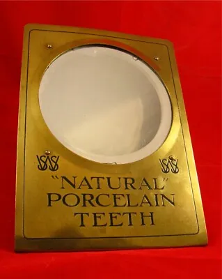Dental Porcelain Teeth Advertising Mirror Brass Frame Original Very Collectible • $285