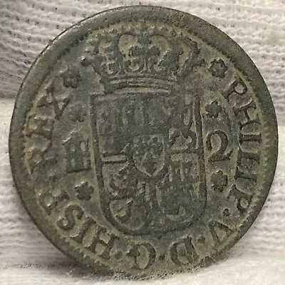 1744 Spain 2 Maravedis Coin Phillip V KM# 366 ~ Scarce (M703) • $0.99