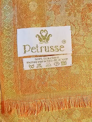 Vintage Scarf Wrap Petrusse France 100% Silk Fringe Orange Gold Shawl 22 X74  • $89