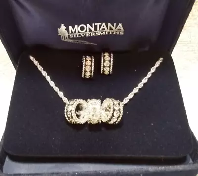 Montana Silversmiths Crystal Filled Shine Jewelry Set Twisted Rope W Box Mint !! • $89.99