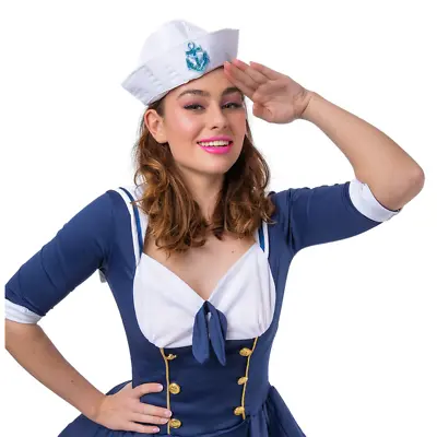 White Sailor Doughboy Marine Hat Fancy Dress Acessory Captain Sailors • £2.99