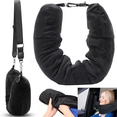 Stuffable Velvet Neck Pillow Travel Storage Bag Adjustable U-Shapes Pillow • £8.03