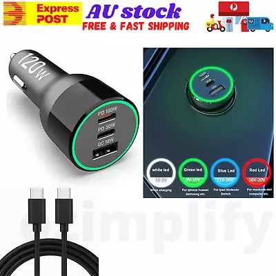 Fast Car Charger 3A USB Quick Charger 2 Port Laptop Charger QC3.0 Lighter 120W • $49.79