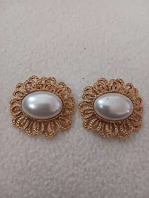 Vintage MUSI Goldtone Faux Pearl Floral Shoe Clips USA Patent 1.5  • $14.29