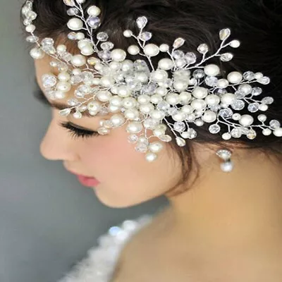 Pearl Flower Beaded Hair Comb Diamante Crystal Bride Headwear Hair Pins Clips • $13.38