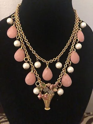 Vintage Flower Basket & Bead Statement Necklace-Vintage Repurposed & 1 Of A Kind • $49.99