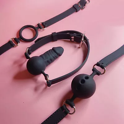 Adult BDSM Roleplay Open Mouth Ball Gag Bondage O RIng Harness Deep Throat Plug • $11.89