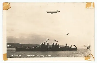 U.S.S. Helena Official U.S. Navy Photo Real Photo Postcard Blimp & Battleship • $34