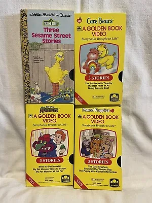 Golden Book VHS Lot Of 4 My Pet MonsterCare BearsPound PuppiesSesame Street • $20