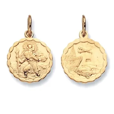 Mens 9ct Gold 15mm Double Sided Plain Round St Christopher Pendant • £453.57