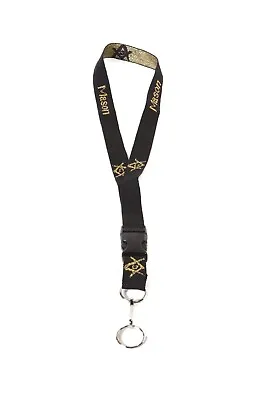 Masonic Woven With Breakaway Lanyard Freemason Keychain ID Black/Gold Holder • $10.95