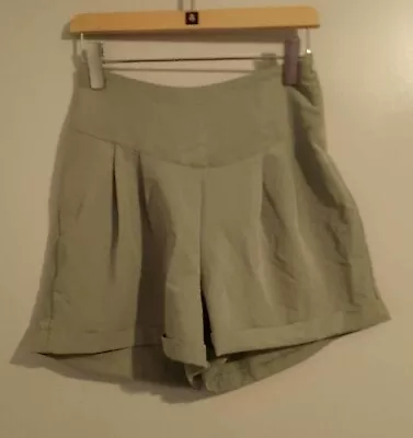 Rebellious Sage Green High Waisted Tailored Roll Hem Shorts Size 12 BNWT • £5