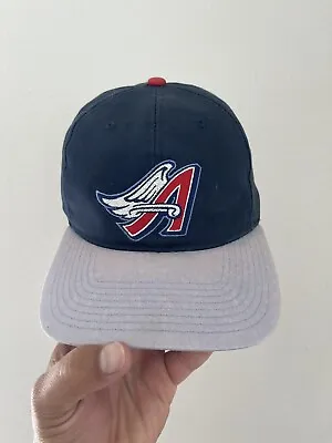 Vintage Anaheim Angels Disney Wings Logo Snapback Hat Blue Grey Twill • $20