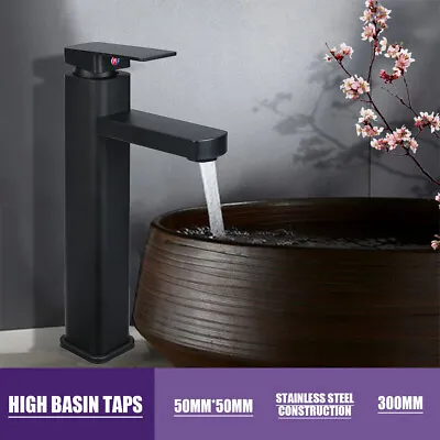 £16.99 • Buy Modern Bathroom High Rise Countertop Basin Sink Mixer Tap Tall Solid Brass Black