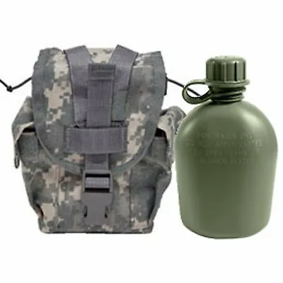 USGI 2 Piece Canteen Set ACU CANTEEN POUCH COVER CARRIER With OD CANTEEN VGC • $5.99