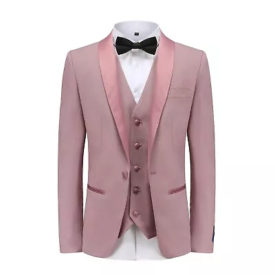 Men's Premium 3 Pieces Slim Fit Tuxedo Set (BLACK GREY NAVY DUSTY ROSE) • $119.99