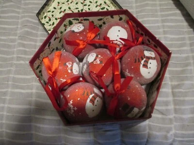 $24.99 • Buy Lot  14 Vintage Snowman Round Christmas Ornaments  Snowman Box Microbeaded