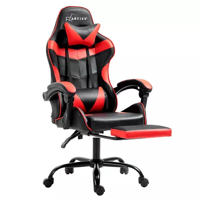Artiss Gaming Office Chair Executive Computer Leather Chairs Footrest Red • $109.95