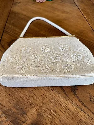 Vintage White Beaded Purse With Beaded Handle • $23.50