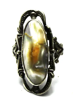 Vintage Sterling Silver MOP Abalone Wire Halo 28mm Ring Size 7-1/2 • $29.99