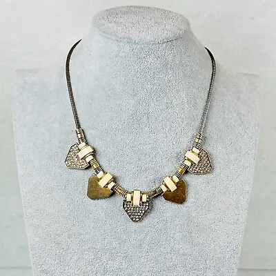 J. Crew Necklace Pave Rhinestone Mixed Tone 19  Modernist Costume Jewelry • $12.95