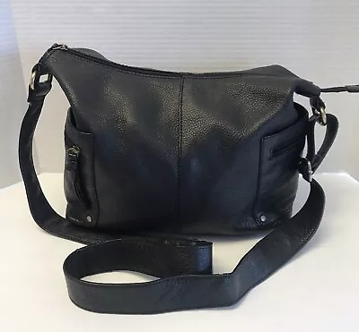 Vtg Eddie Bauer Black Pebbled Leather Lg Hobo Crossbody Purse Bag • $45