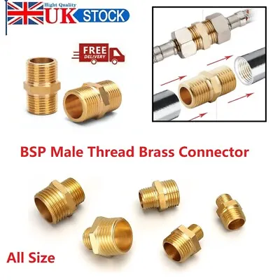 2PCS Hex Pipe Nipple BSP Male Thread Brass Connector Coupler 1/8  1/4  1/2 3/8 1 • £4.38