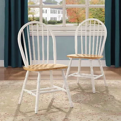 Autumn Lane Windsor Solid Wood Kitchen Dining Chairs White And Oak (Set Of 2) • $98.75