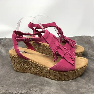 Minnetonka Sandals Size 10 Pink Suede Leather Fringe Wedge Platform Ankle Strap  • $16.07