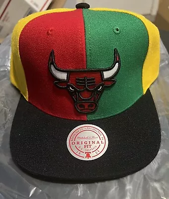 MITCHELL & NESS NBA Pinwheel CHICAGO BULLS Men’s Snapback Hat Red/Green/Yellow • $10.50