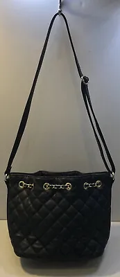 Mossimo Black Quilted Crossbody Purse - Faux Soft Leather With Chain Drawstring • $19.98